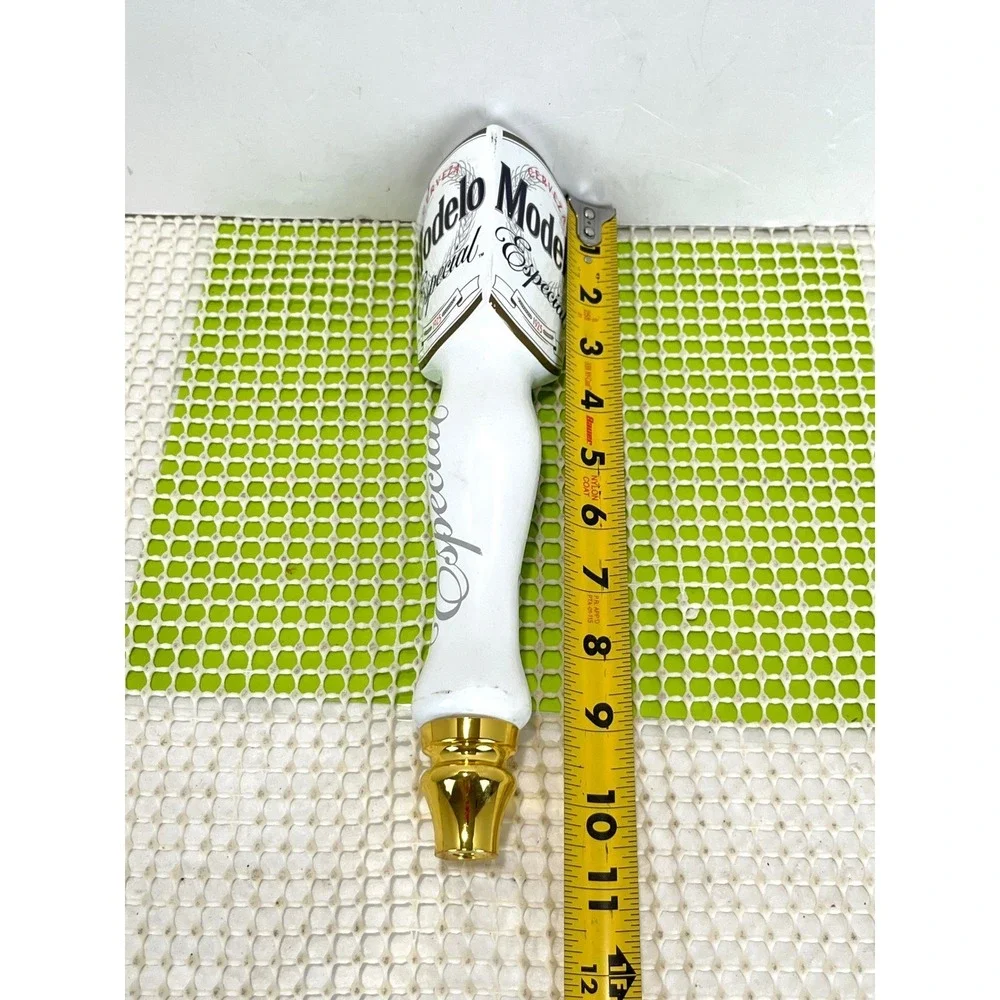 Modelo Especial Beer Tap Handle White Ceramic Gold Accents Bar Decor